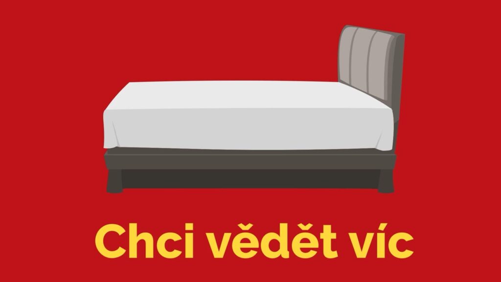 Animovaný obrázek s červeným pozadím. V popředí je ustlaná postel a pod ní je žlutým písmem napsané slovo sex