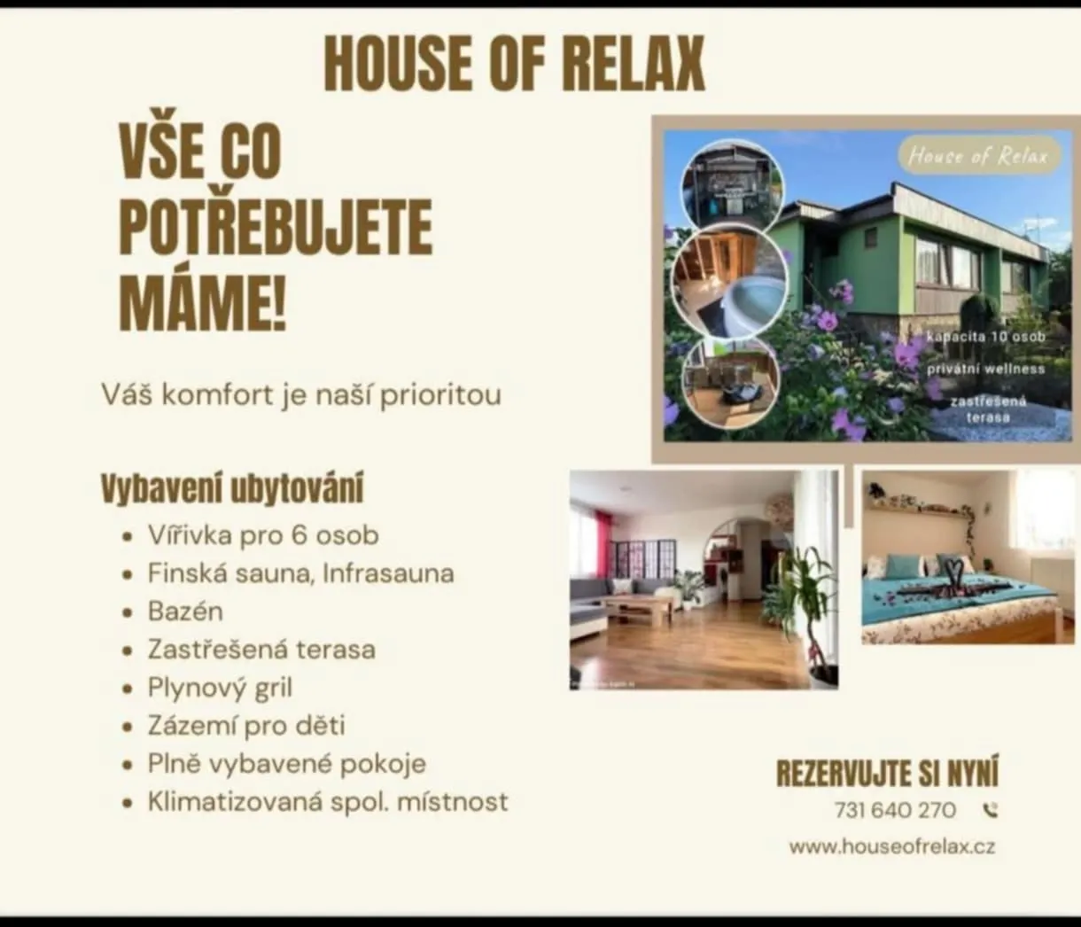 Dům House of Relax s privátním wellness a zahradou v Řečanech nad Labem poblíž Kladrub a Kutné Hory